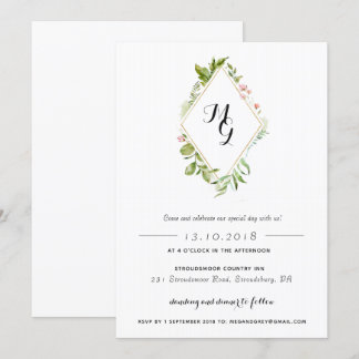 Diamond Shape Waterverf Crest Greenery Invitation Kaart