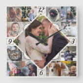 Diamond Shaped Family Photo Collage Rustic Lt Wood Vierkante Klok (Voorkant)