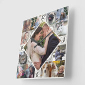 Diamond Shaped Family Photo Collage Rustic Lt Wood Vierkante Klok (Hoek)