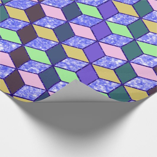 Diamond-Shaped Hexagon Blue Glitter Cadeaupapier (Hoek)