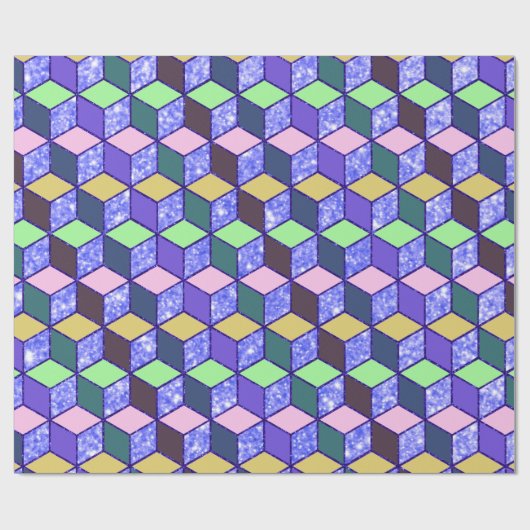 Diamond-Shaped Hexagon Blue Glitter Cadeaupapier (Vlak)