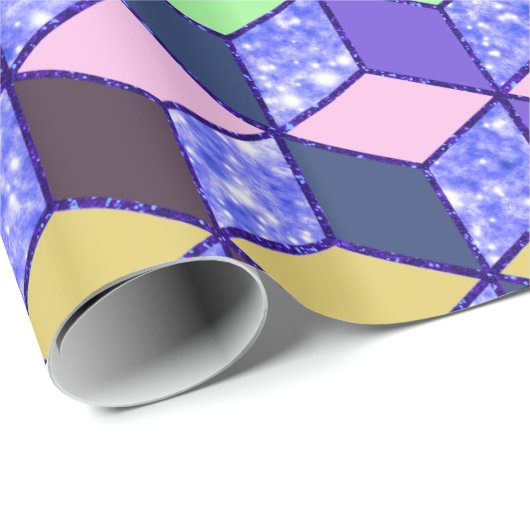 Diamond-Shaped Hexagon Blue Glitter Cadeaupapier (Rol Hoek)