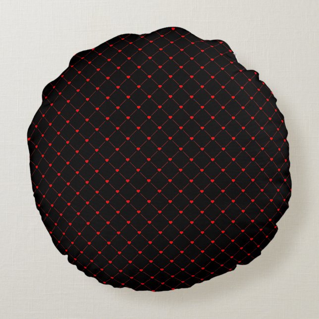 Diamond Shaped Red Heart & Line Art Rond Kussen (Achterkant)