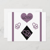 Diamond Shapes and Paars Hearts "Love" Briefkaart (Voorkant / Achterkant)