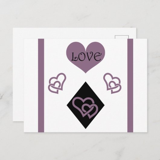 Diamond Shapes and Paars Hearts "Love" Briefkaart (Voorkant / Achterkant)