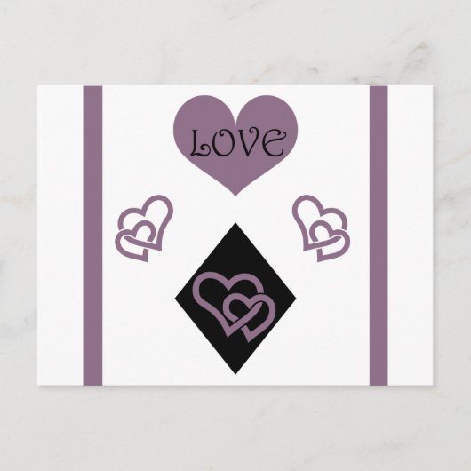 Diamond Shapes and Paars Hearts "Love" Briefkaart (Voorkant)