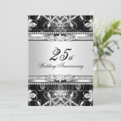 Diamond Silver Black 25th Jubileum Invite Kaart (Staand voorkant)