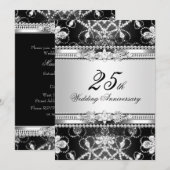 Diamond Silver Black 25th Jubileum Invite Kaart (Voorkant / Achterkant)