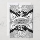 Diamond Silver & Black Engagement Party nodigt uit Kaart (Voorkant)