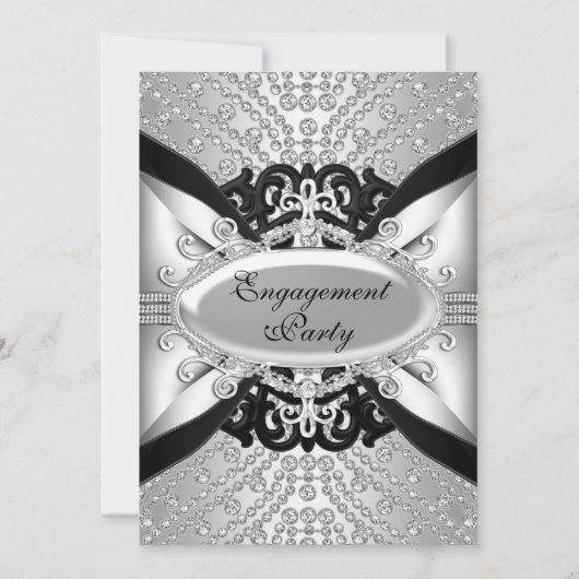 Diamond Silver & Black Engagement Party nodigt uit Kaart (Voorkant)