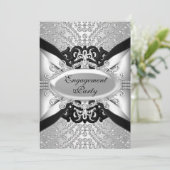 Diamond Silver & Black Engagement Party nodigt uit Kaart (Staand voorkant)