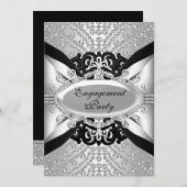 Diamond Silver & Black Engagement Party nodigt uit Kaart (Voorkant / Achterkant)