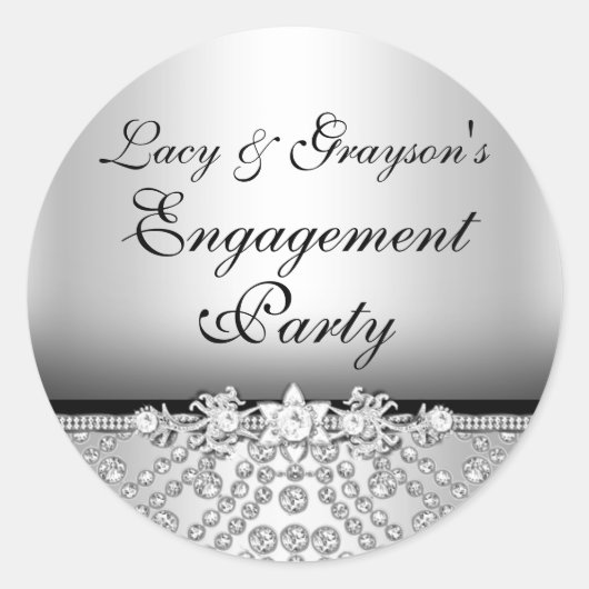 Diamond Silver & Black Engagement Party Sticker (Voorkant)
