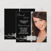 Diamond Silver en Black Photo Afstuderen Kaart (Voorkant / Achterkant)