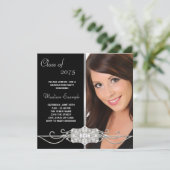 Diamond Silver en Black Photo Afstuderen Kaart (Staand voorkant)