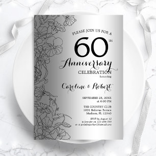 Diamond Silver Floral 60ste verjaardag Kaart
