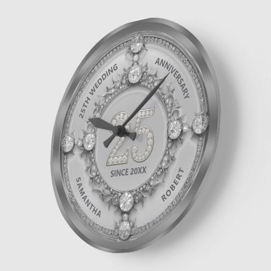 Diamond & Silver Frame 25th Wedding Anniversary Grote Klok (Hoek)