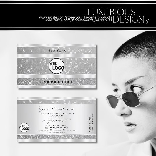 Diamond Silver Glitter Sparkle Stars Logo Elegant Visitekaartje