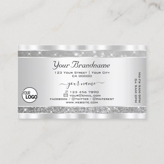 Diamond Silver Glitter Sparkle Stars Logo Elegant Visitekaartje (Achterkant)