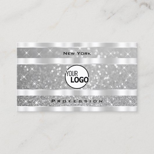 Diamond Silver Glitter Sparkle Stars Logo Elegant Visitekaartje (Voorkant)