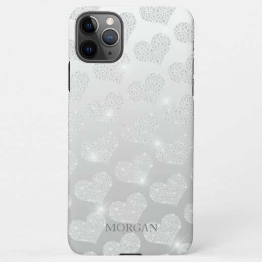 Diamond Small Heart Pattern, DIY Name, Silver Hoes iPhone Hoesje (Achterkant)