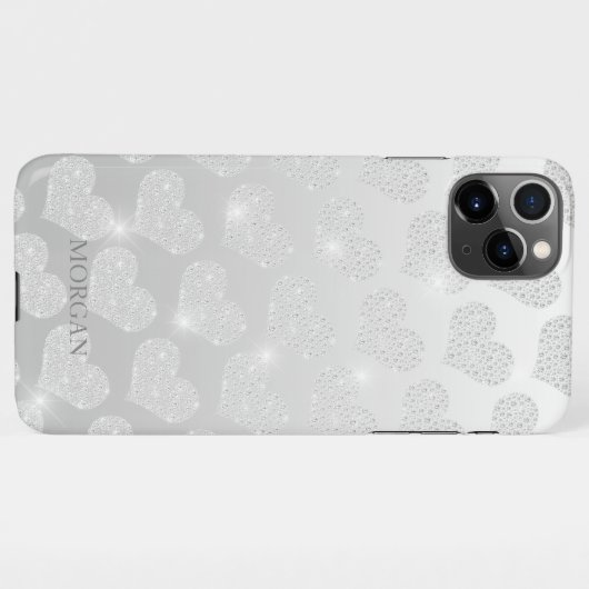 Diamond Small Heart Pattern, DIY Name, Silver Hoes iPhone Hoesje (Achterkant horizontaal)