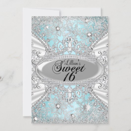 Diamond Snowflake Blue Winter Wonderland Sweet 16 Kaart (Voorkant)