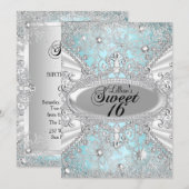 Diamond Snowflake Blue Winter Wonderland Sweet 16 Kaart (Voorkant / Achterkant)