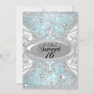 Diamond Snowflake Blue Winter Wonderland Sweet 16 Kaart
