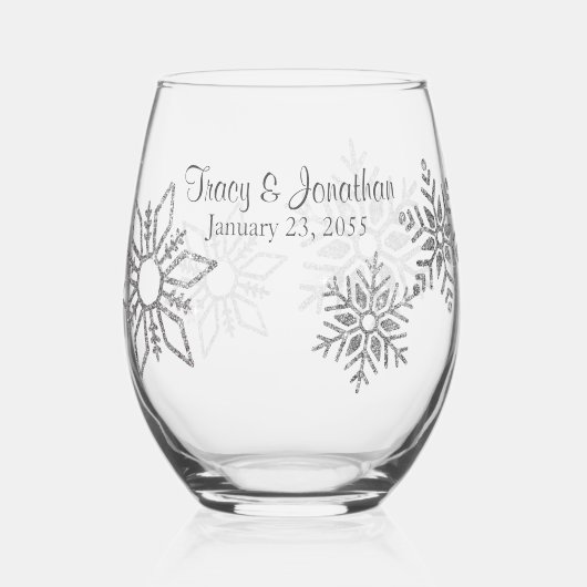 Diamond Snowflake Clear Wedding Wijnglas Zonder Voet (Voorkant)