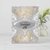 Diamond Snowflake Gold Winter Wonderland Sweet 16 Kaart (Staand voorkant)