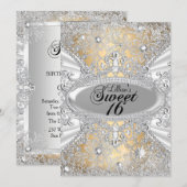 Diamond Snowflake Gold Winter Wonderland Sweet 16 Kaart (Voorkant / Achterkant)