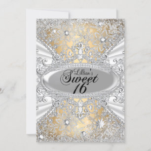 Diamond Snowflake Gold Winter Wonderland Sweet 16 Kaart