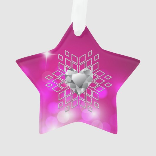 Diamond Snowflake Heart Fuschia Ornament (achterkant)