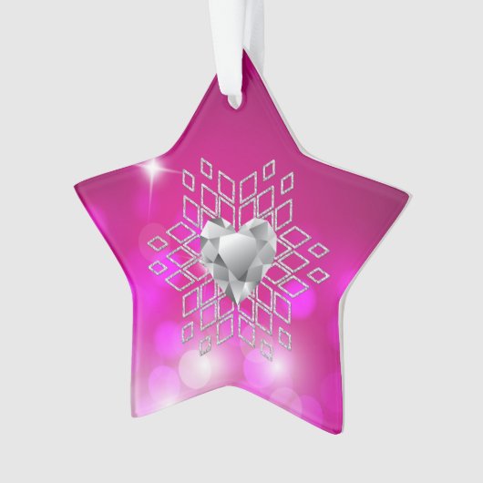 Diamond Snowflake Heart Fuschia Ornament (voorkant)