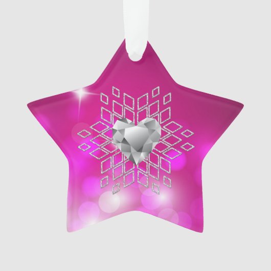 Diamond Snowflake Heart Fuschia Ornament (voorkant)