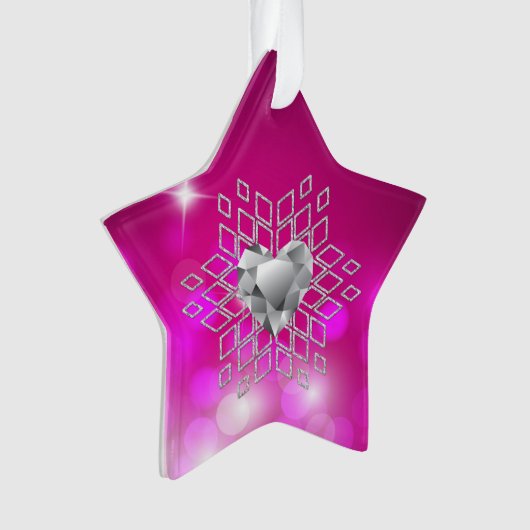 Diamond Snowflake Heart Fuschia Ornament (voorkant)
