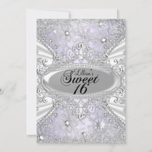 Diamond Snowflake Paarse Winter Wonderland Sweet16 Kaart (Voorkant)