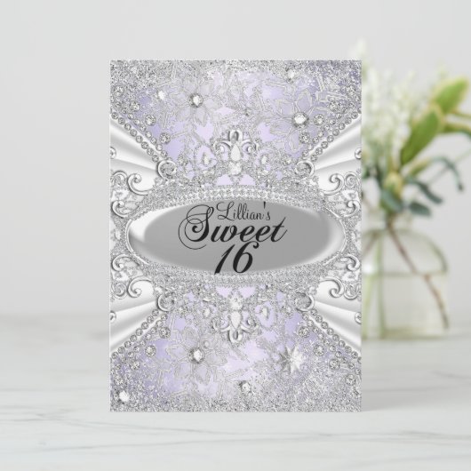 Diamond Snowflake Paarse Winter Wonderland Sweet16 Kaart (Staand voorkant)