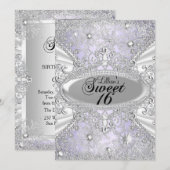 Diamond Snowflake Paarse Winter Wonderland Sweet16 Kaart (Voorkant / Achterkant)