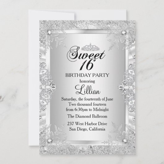 Diamond Snowflake Winter Wonderland Sweet 16 Kaart (Achterkant)