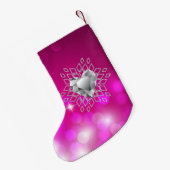 Diamond Snowflakes & Heart Fuschia Bokeh Kleine Kerstsok (Achterkant (Hangend))