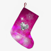 Diamond Snowflakes & Heart Fuschia Bokeh Kleine Kerstsok (Voorkant (Hangend))