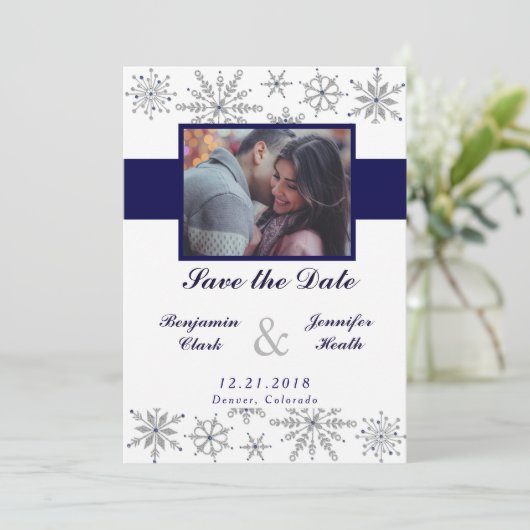Diamond Snowflakes Sparen de Datum Save The Date (Staand voorkant)