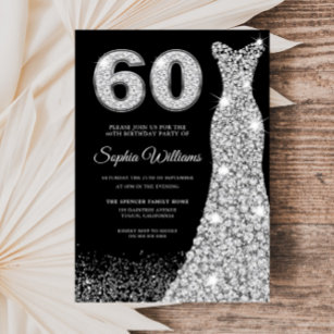 Diamond Sparkle Dress Silver 60th Birthday Party Kaart