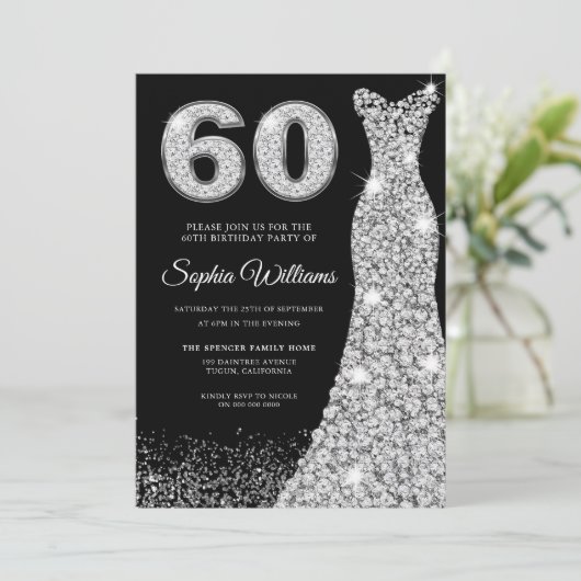 Diamond Sparkle Dress Silver 60th Birthday Party Kaart (Staand voorkant)