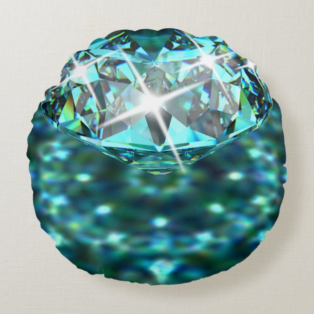 Diamond sparkle edelsteen elegant blauwgroen zwart rond kussen (Voorkant)
