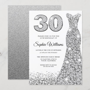 Diamond Sparkle Glitter Dress 30th Birthday Party Kaart