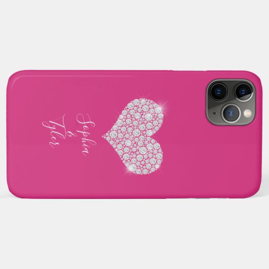 Diamond Sparkle Heart, DIY Names Script, Deep Pink Case-Mate iPhone Case (Achterkant (horizontaal))