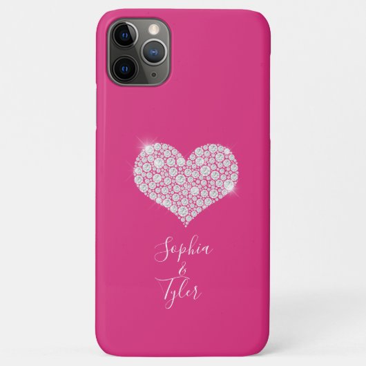 Diamond Sparkle Heart, DIY Names Script, Deep Pink Case-Mate iPhone Case (Achterkant)
